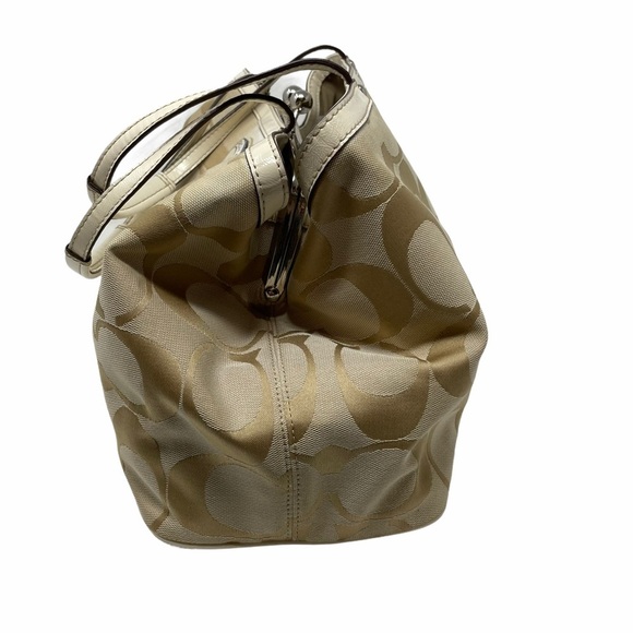 Coach Signature Stripe Framed Tan Carryall Purse - Picture 8 of 15